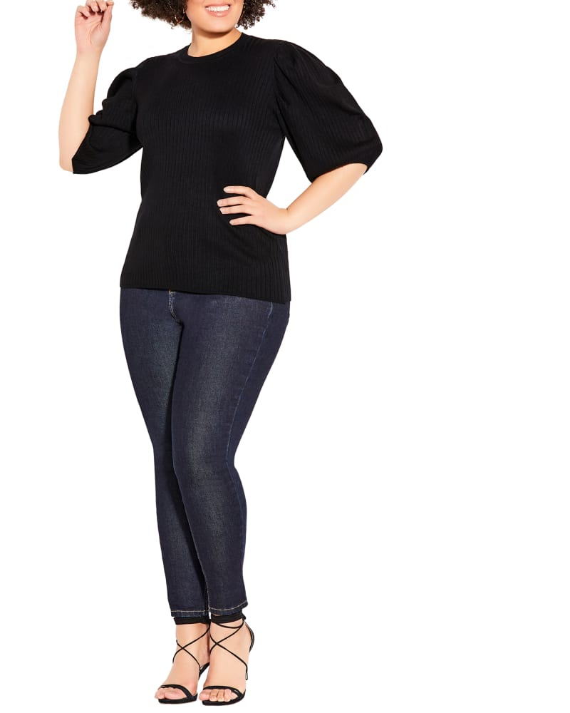 Front of a model wearing a size XXS TOP SWEET RIB in Black by City Chic. | dia_product_style_image_id:256446